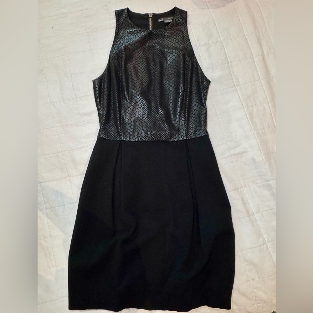 Armani Exchange Black Backless Dress with Textured Detail